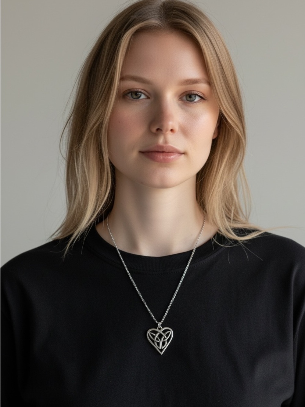 10/22 Sterling Silver Celtic Heart Pendant Necklace - Silver